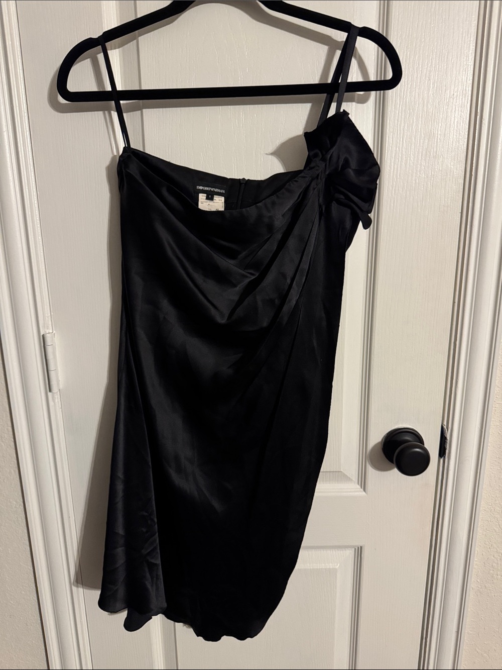 Emporio Armani Black One-Shoulder Slip Dress 100% Silk